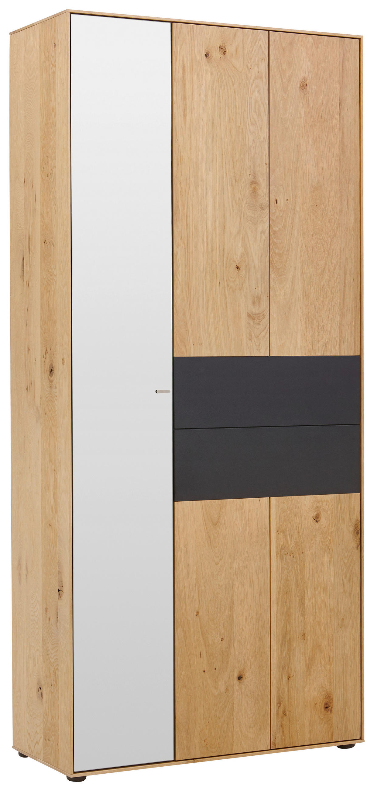 GARDEROBENSCHRANK Kerneiche vollmassiv Anthrazit, Eichefarben - Eichefarben/Anthrazit, Natur, Glas/Holz (88,5/196/39cm) - Valnatura