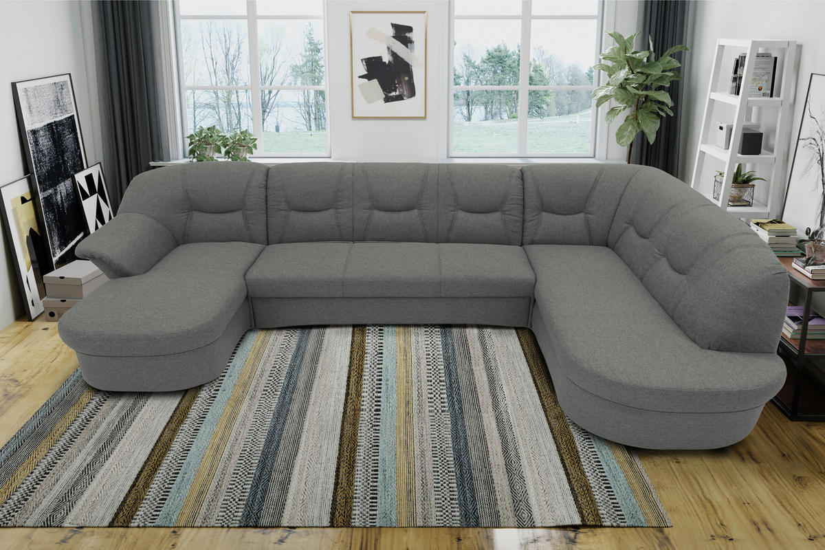 WOHNLANDSCHAFT Dunkelgrau Mikrofaser  - Dunkelgrau/Schwarz, KONVENTIONELL, Kunststoff/Textil (146/295/180cm) - MID.YOU