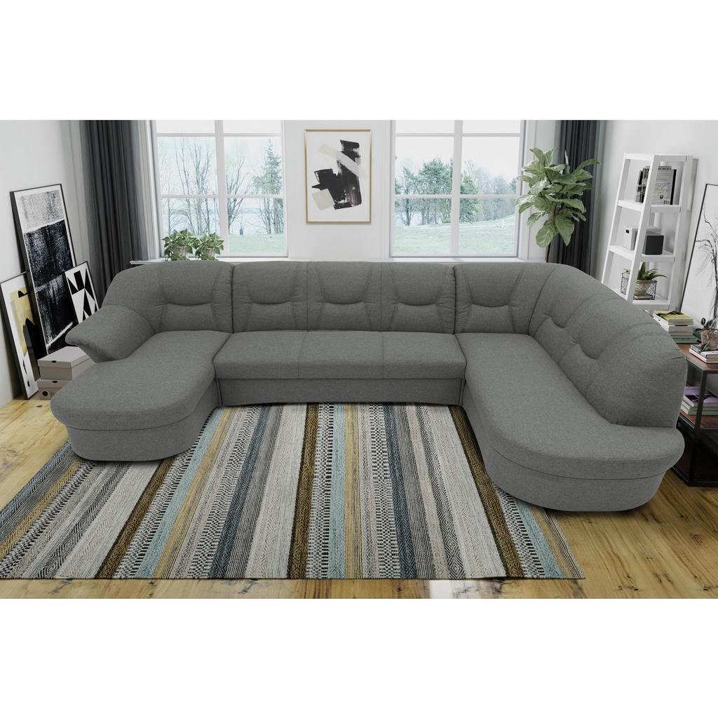 Thumbnail - Mid.you Wohnlandschaft, Dunkelgrau, Textil, Uni, 5-Sitzer, Ottomane rechts, U-Form, 295x180 cm, Made in EU, FSC Mix, Rüc...