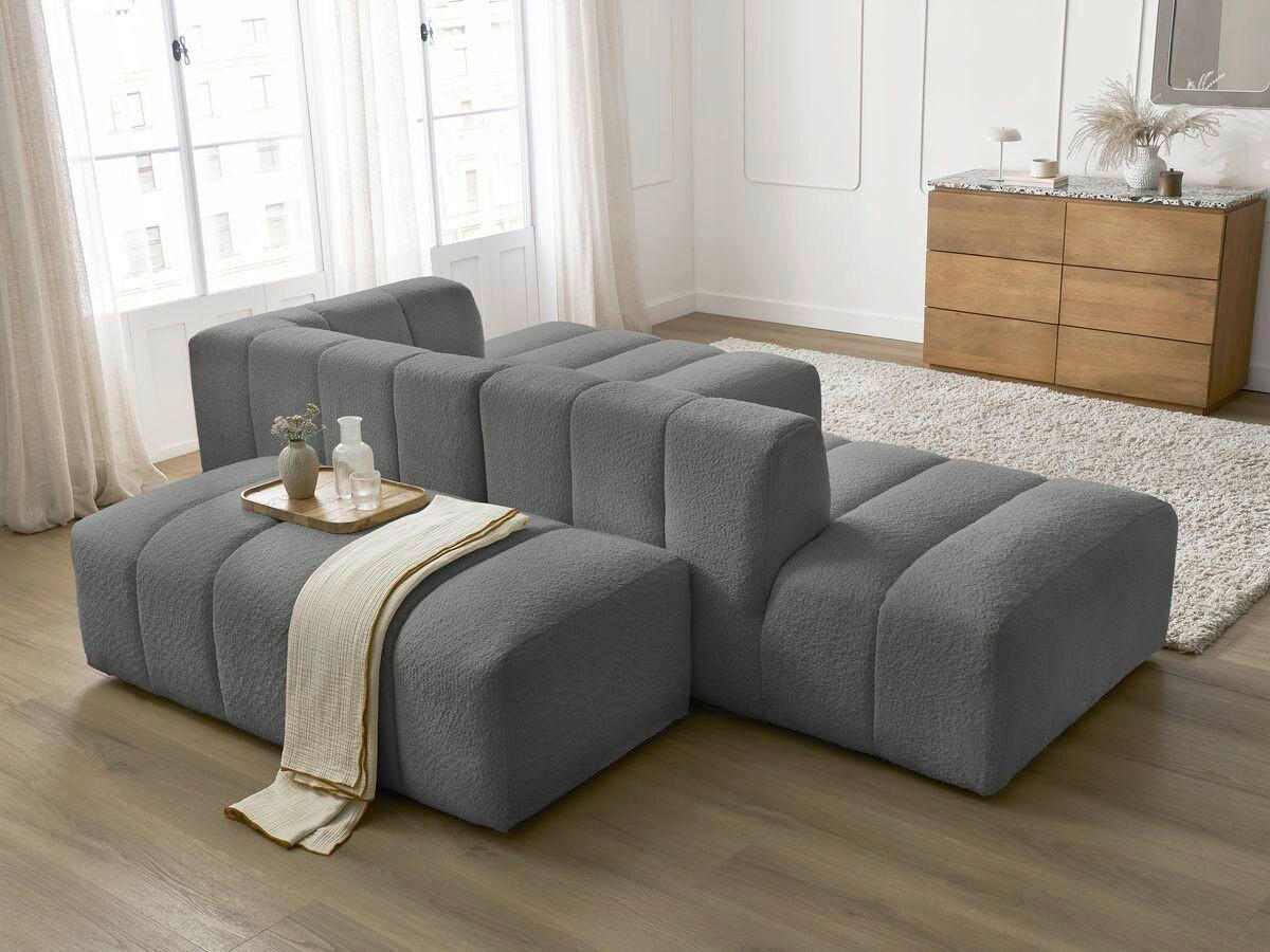 ECKSOFA  ANNECY Dunkelgrau Bouclé  - Dunkelgrau/Schwarz, MODERN, Kunststoff/Textil (262/170cm)