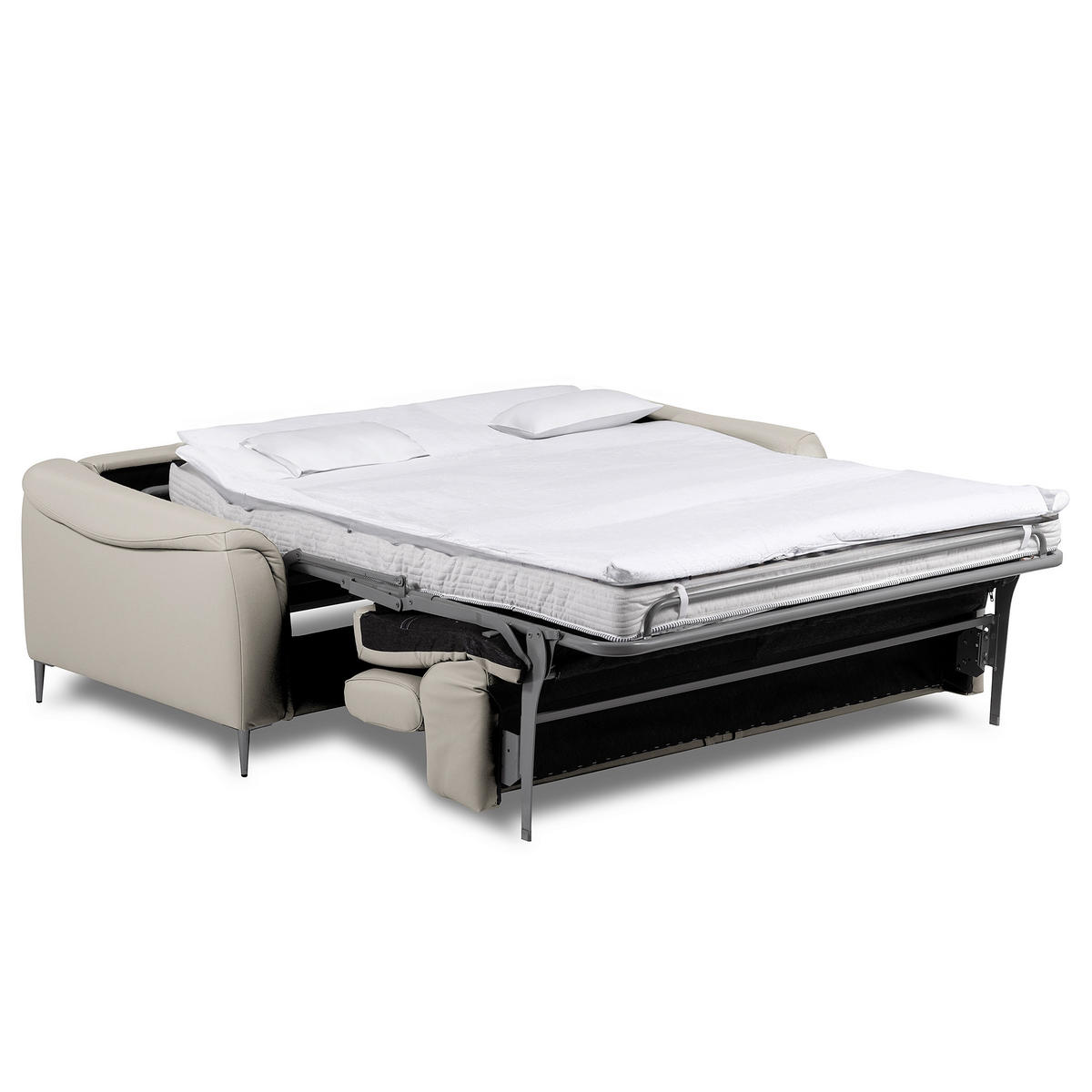 SCHLAFSOFA PAFOS Grau Echtleder Lederlook  - Schwarz/Grau, Design, Leder/Textil (203/77-98/103cm) - MID.YOU