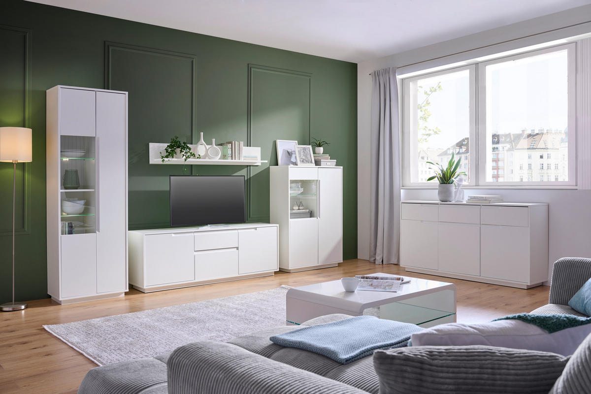 HIGHBOARD Weiß  90/130/38 cm  - Weiß, MODERN, Glas/Holzwerkstoff (90/130/38cm) - Carryhome