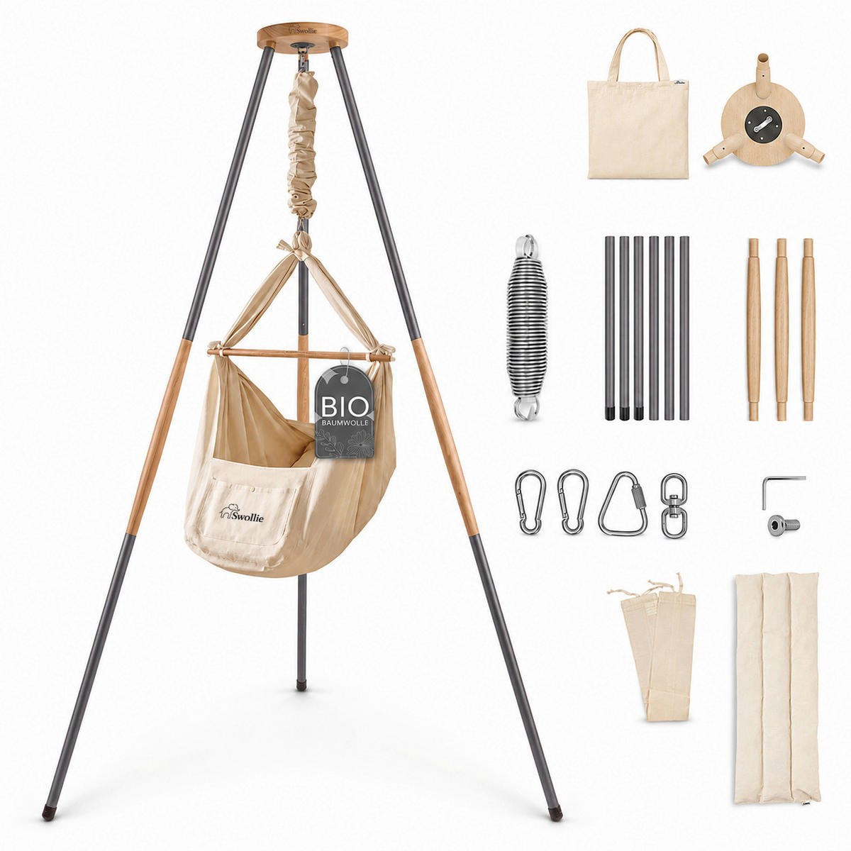 FEDERWIEGE  120/120/194 cm  - Anthrazit/Beige, Basics, Textil (120/120/194cm)