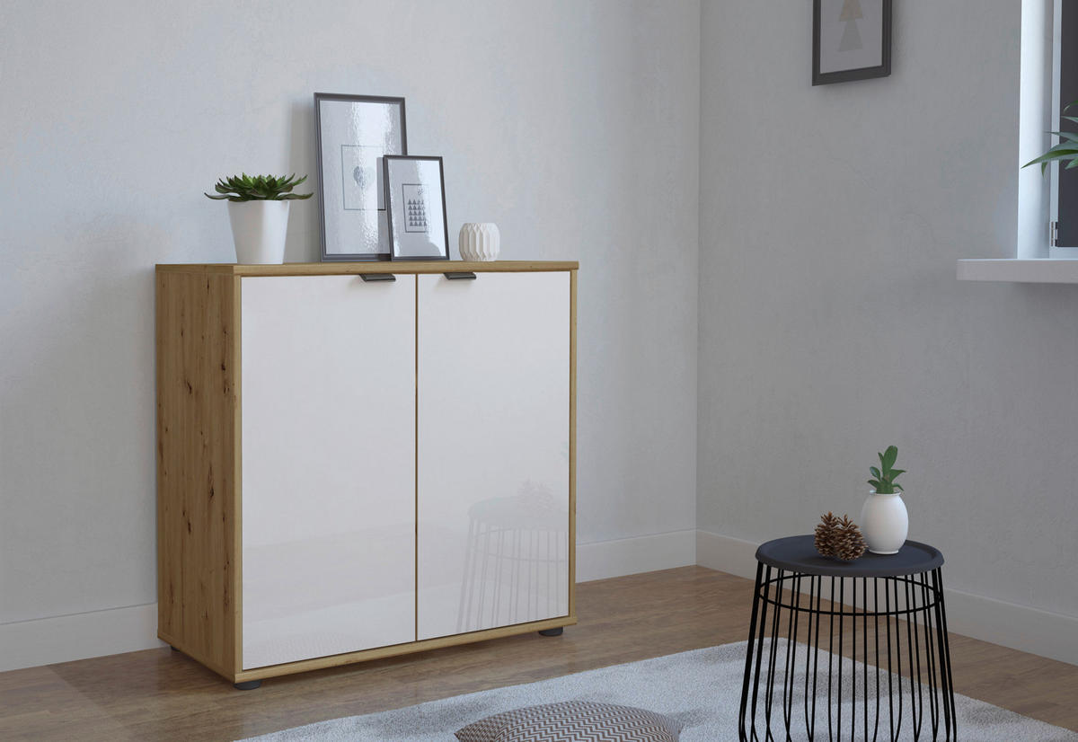 KOMMODE  in 80/70/43 cm  - Schieferfarben/Eiche Bianco, KONVENTIONELL, Glas/Holzwerkstoff (80/70/43cm) - Dieter Knoll