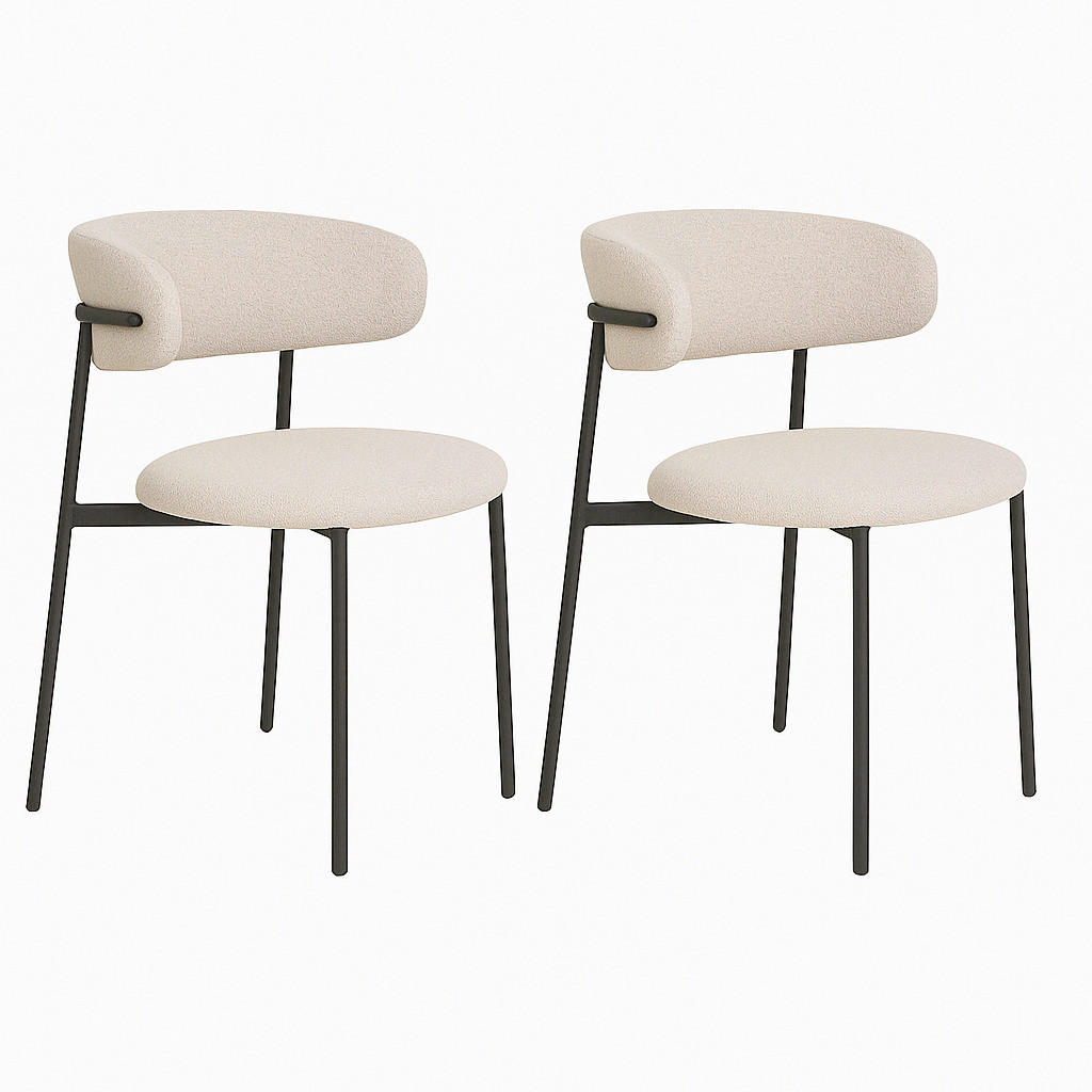 STUHL-SET 2 Stück  in Bouclé  - Sandfarben/Schwarz, MODERN, Textil/Metall (55/79,5/59cm) - MID.YOU