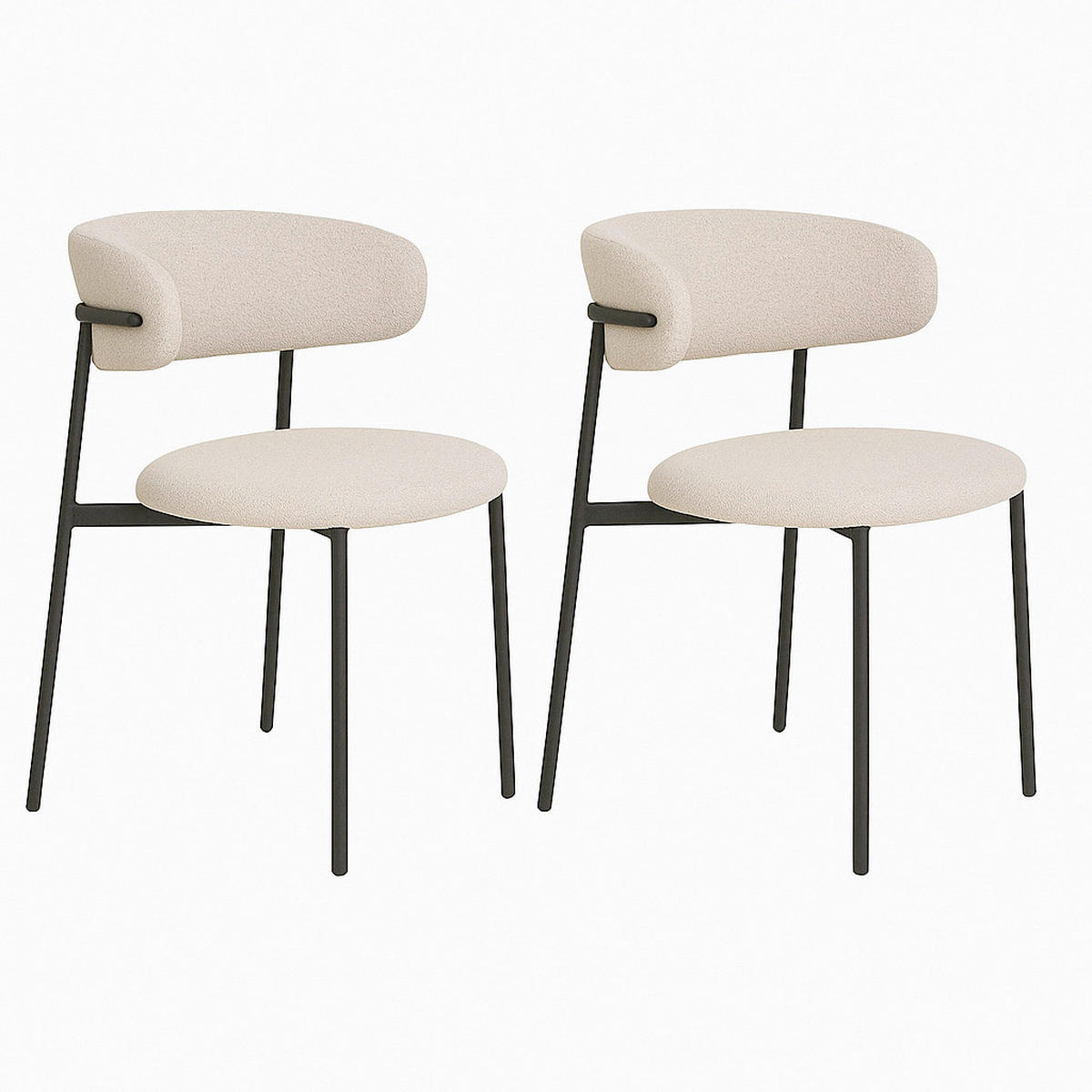 STUHL-SET 2 Stück  in Bouclé  - Sandfarben/Schwarz, MODERN, Textil/Metall (55/79,5/59cm) - MID.YOU