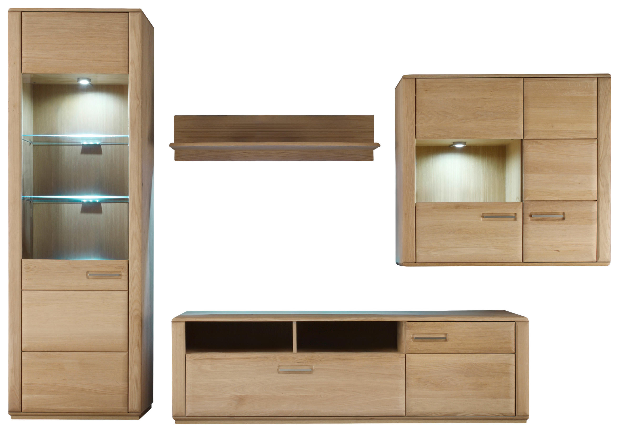 WOHNWAND  in Eichefarben  303/209/51 cm  - Eichefarben/Silberfarben, Design, Glas/Holz (303/209/51cm) - Livetastic