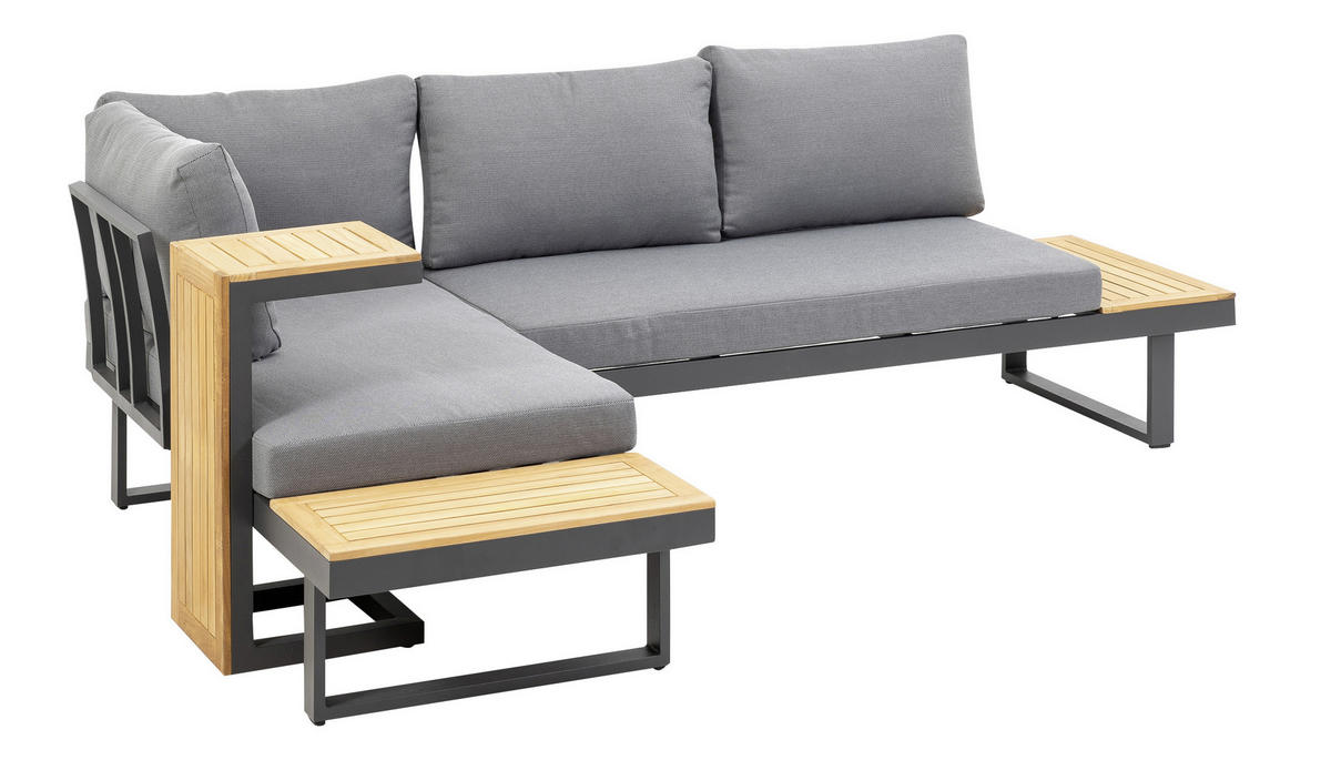 LOUNGEGARNITUR   253/70/175 cm Teakholz Aluminium  - Anthrazit/Grau, Basics, Holz/Textil (253/70/175cm) - Gardenson