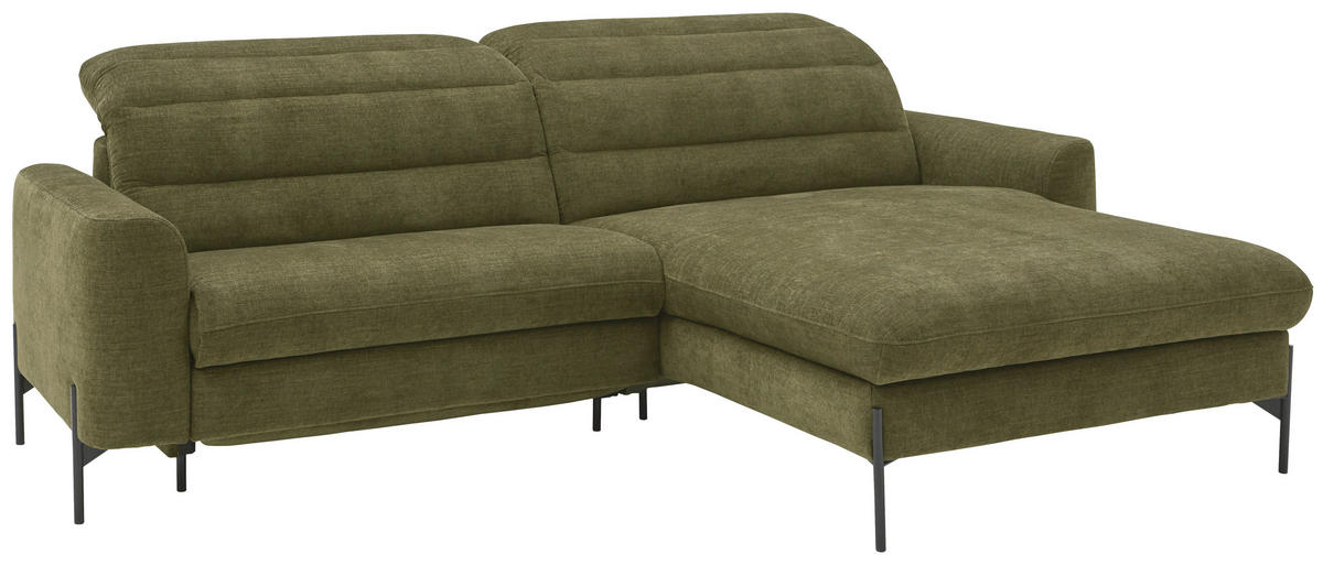 ECKSOFA in Flachgewebe Olivgrün  - Schwarz/Olivgrün, Design, Textil/Metall (252/191cm) - Dieter Knoll