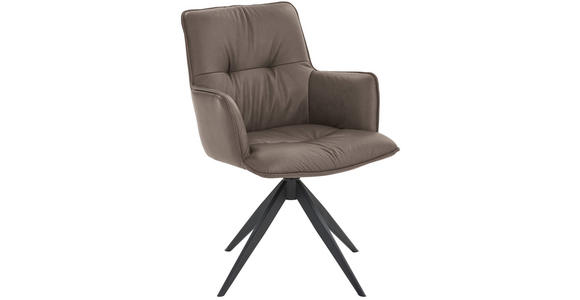 ARMLEHNSTUHL drehbar  Typenauswahl, Sitzfläche 360° drehbar, inklusive Armlehnen, automatische Rückholfunktion  Echtleder  - Schlammfarben, Design, Leder/Metall (59/89/63cm) - Dieter Knoll