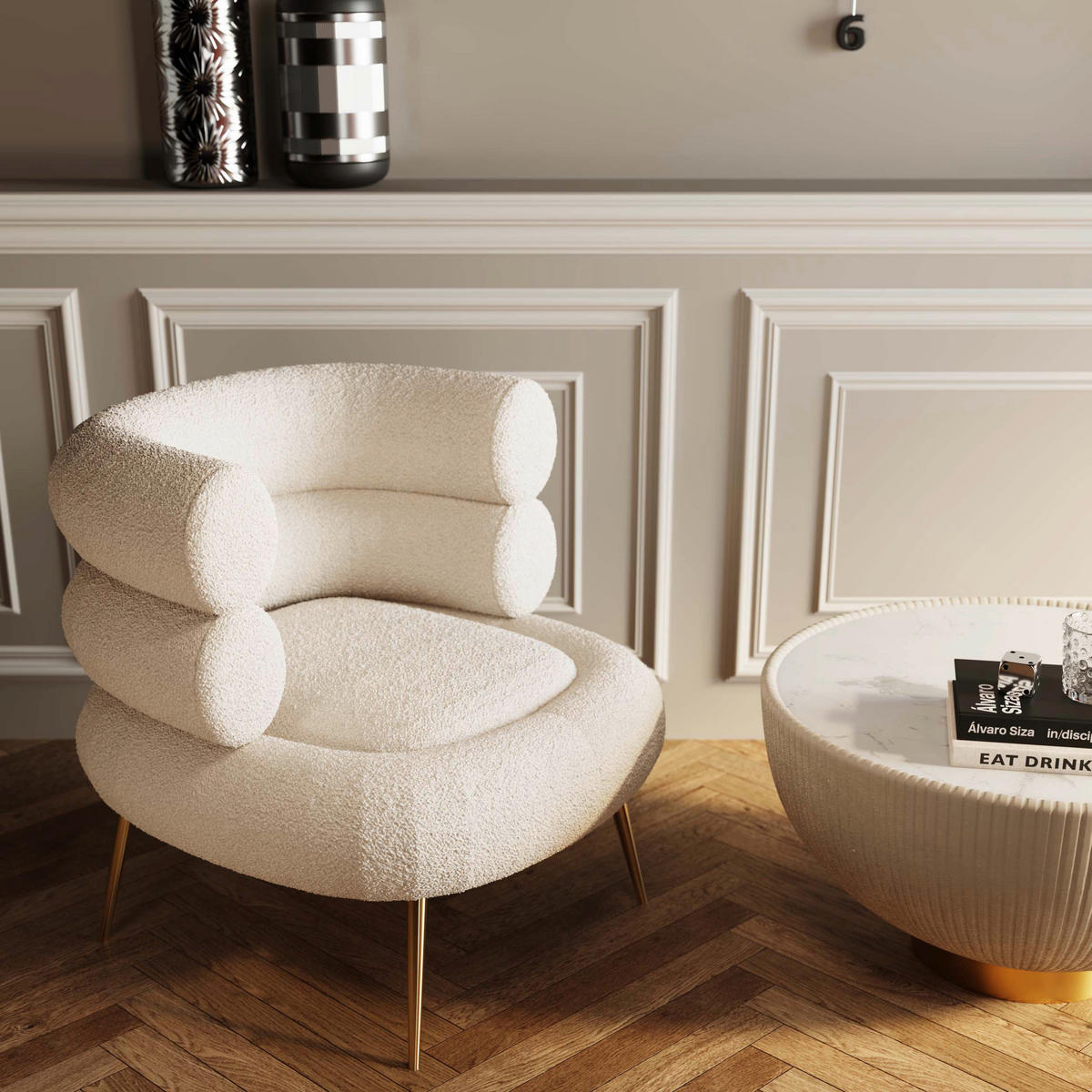 COCKTAILSESSEL - Goldfarben/Creme, Textil/Metall (74/77/73cm) - Kare-Design