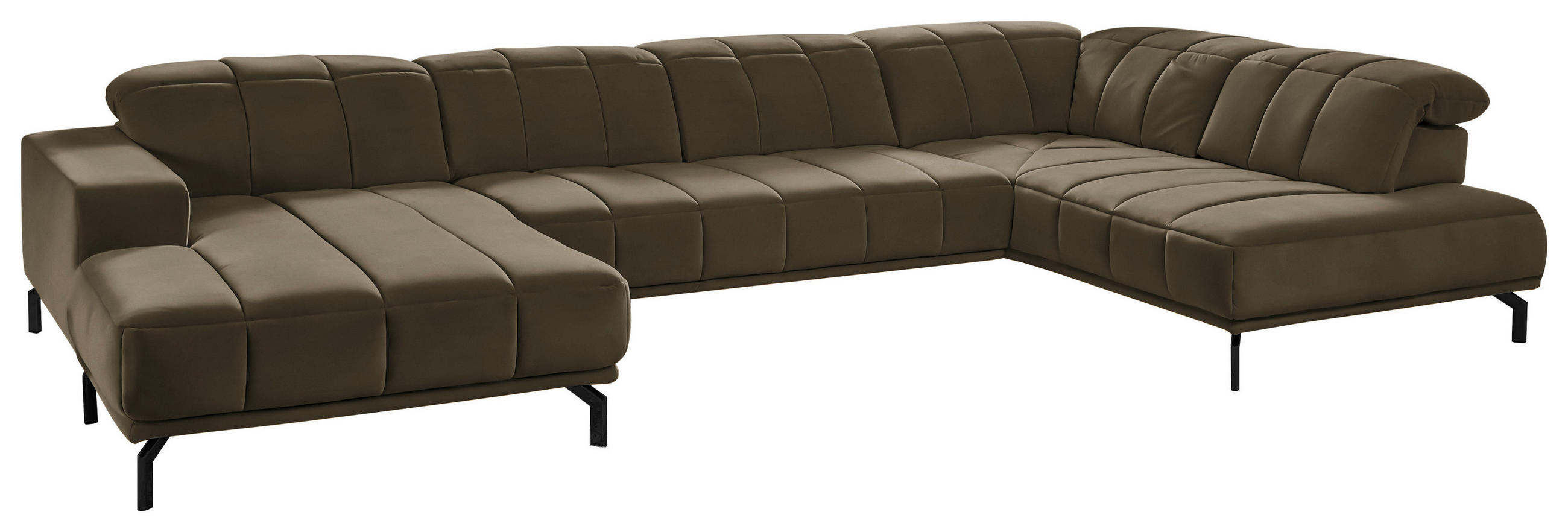 WOHNLANDSCHAFT Graubraun Velours  - Graubraun/Schwarz, Design, Textil/Metall (195/383/219cm) - Beldomo Style