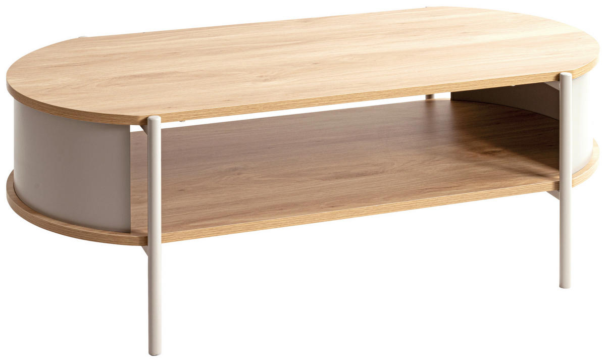 COUCHTISCH 100/54/37 cm oval Eichefarben, Hellgrau  - Eichefarben/Hellgrau, Trend, Holzwerkstoff/Metall (100/54/37cm)