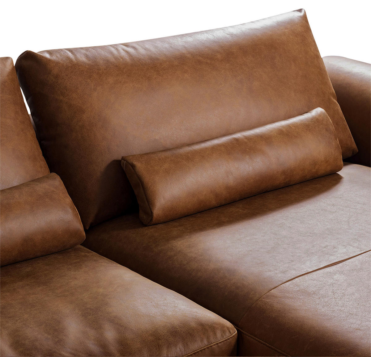 ECKSOFA in Echtleder Cognac  - Cognac/Schwarz, Design, Leder/Metall (313/172cm) - Livetastic