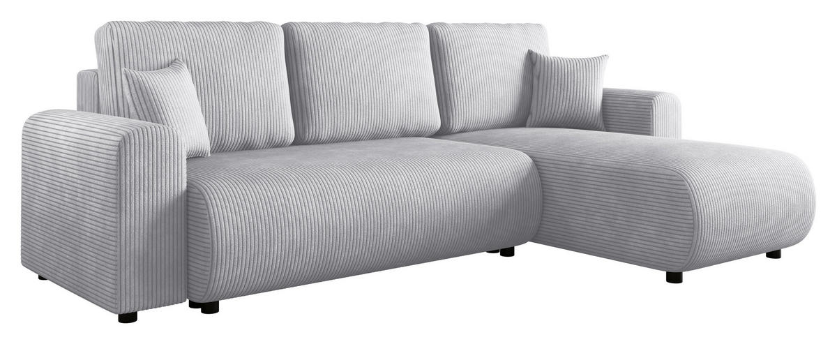 ECKSOFA Hellgrau Cord Zierkissen, Rückenkissen, Schlaffunktion, Rücken echt, Stauraum, Liegefläche im Originalstoff  - Hellgrau/Schwarz, KONVENTIONELL, Kunststoff/Textil (246/152cm) - Xora