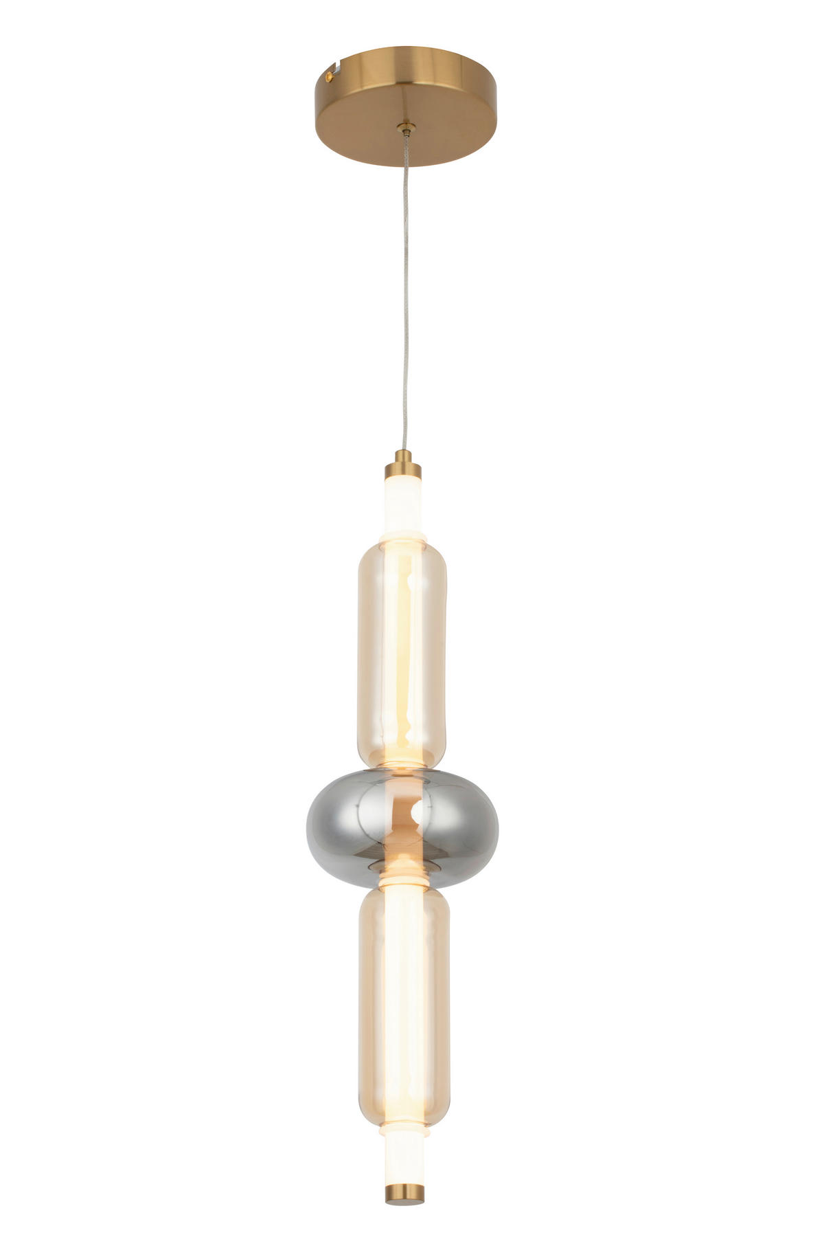 LED-HÄNGELEUCHTE Musica 13/180 cm  - Bernsteinfarben/Grau, LIFESTYLE, Glas/Metall (13/180cm) - Novel