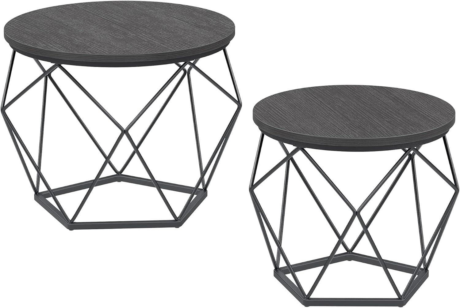 COUCHTISCHSET rund Grau, Schwarz  - Schwarz/Grau, MODERN, Holzwerkstoff/Metall (60/60/45cm) - MID.YOU