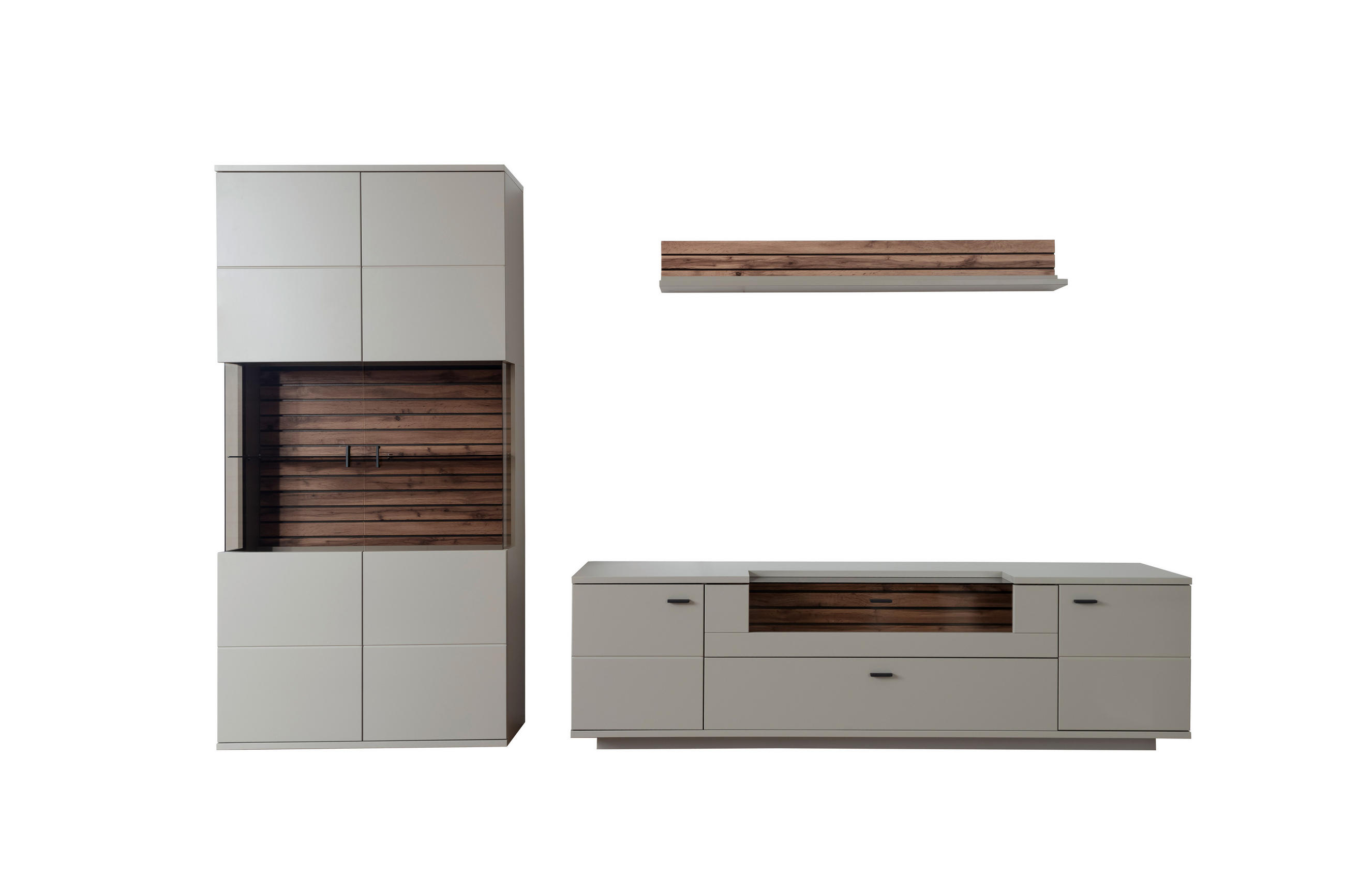 WOHNWAND 3-teilig  in  320/199/50 cm    - Anthrazit, Design, Glas/Holzwerkstoff (320/199/50cm) - Livetastic