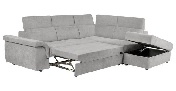 ECKSOFA Hellgrau Flachgewebe Bettkasten, Schlaffunktion, Rücken echt, Liegefläche im Originalstoff  - Hellgrau/Schwarz, KONVENTIONELL, Kunststoff/Textil (280/235cm) - Carryhome
