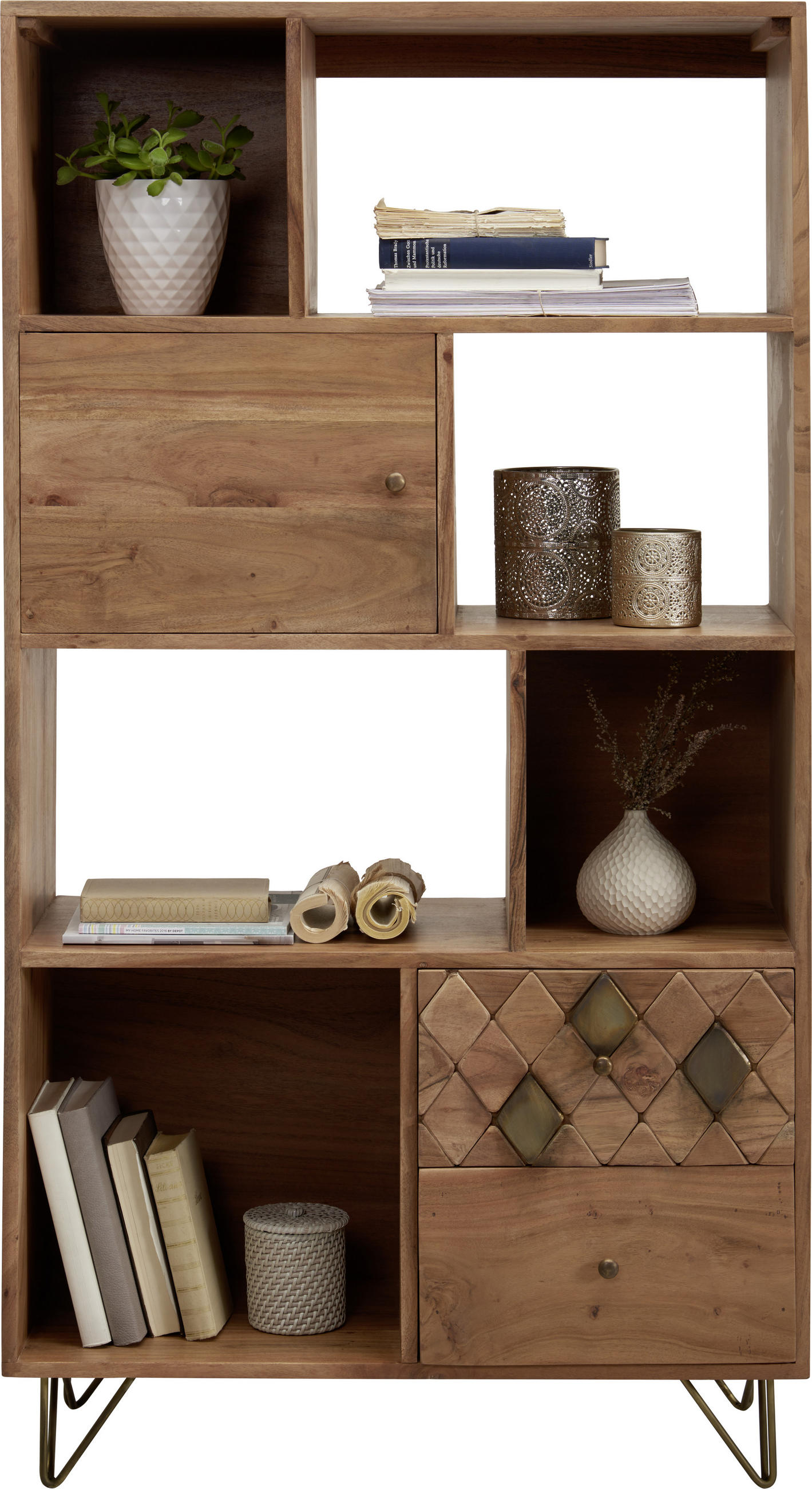 REGAL 80/155/35 cm barve akacije, barve brona - barve brona/barve akacije, Trend, kovina/leseni material (80/155/35cm) - Ambia Home