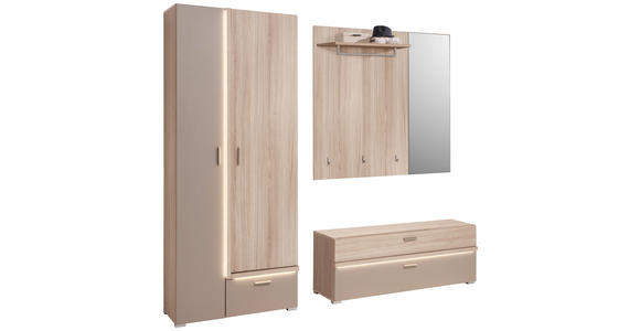 GARDEROBE 3-teilig in 198/194/38 cm - Eiche Bianco/Grau, Design, Glas/Holzwerkstoff (198/194/38cm) - Voleo