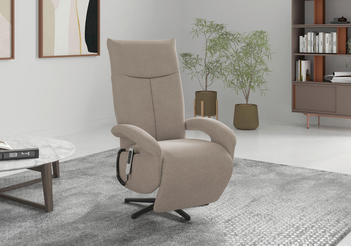 RELAXSESSEL Mikrofaser Kopfteilverstellung, Rücken echt    - Beige/Schwarz, MODERN, Textil/Metall (74/112/82cm) - Sit & More