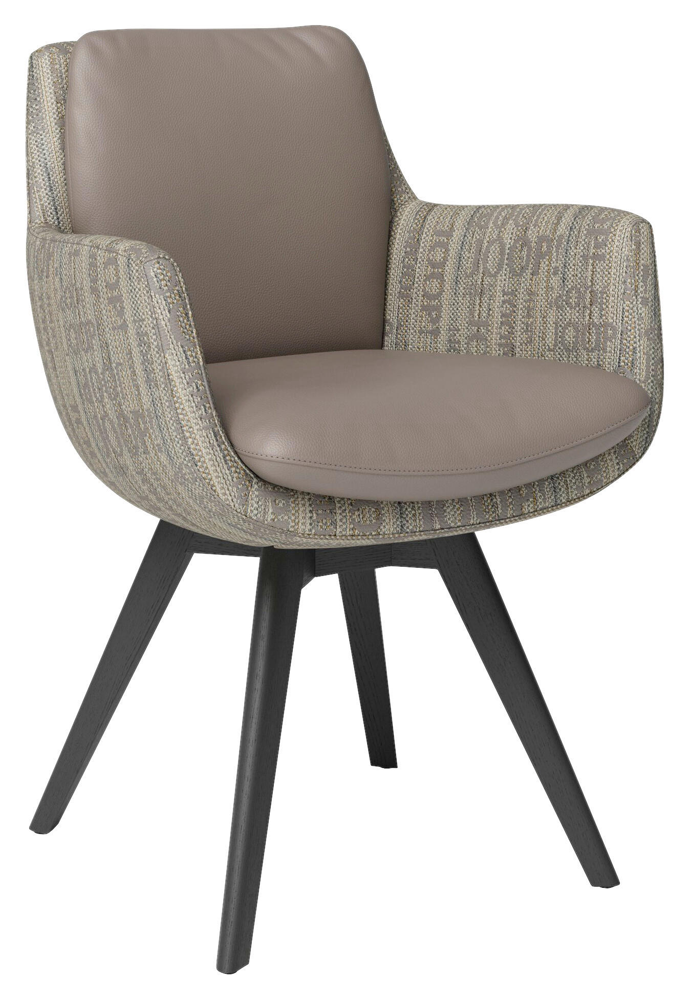 ARMLEHNSTUHL  in Flachgewebe Kombination Echtleder/Stoff pigmentiert  - Anthrazit/Beige, Design, Leder/Holz (60/85/65cm) - Joop!