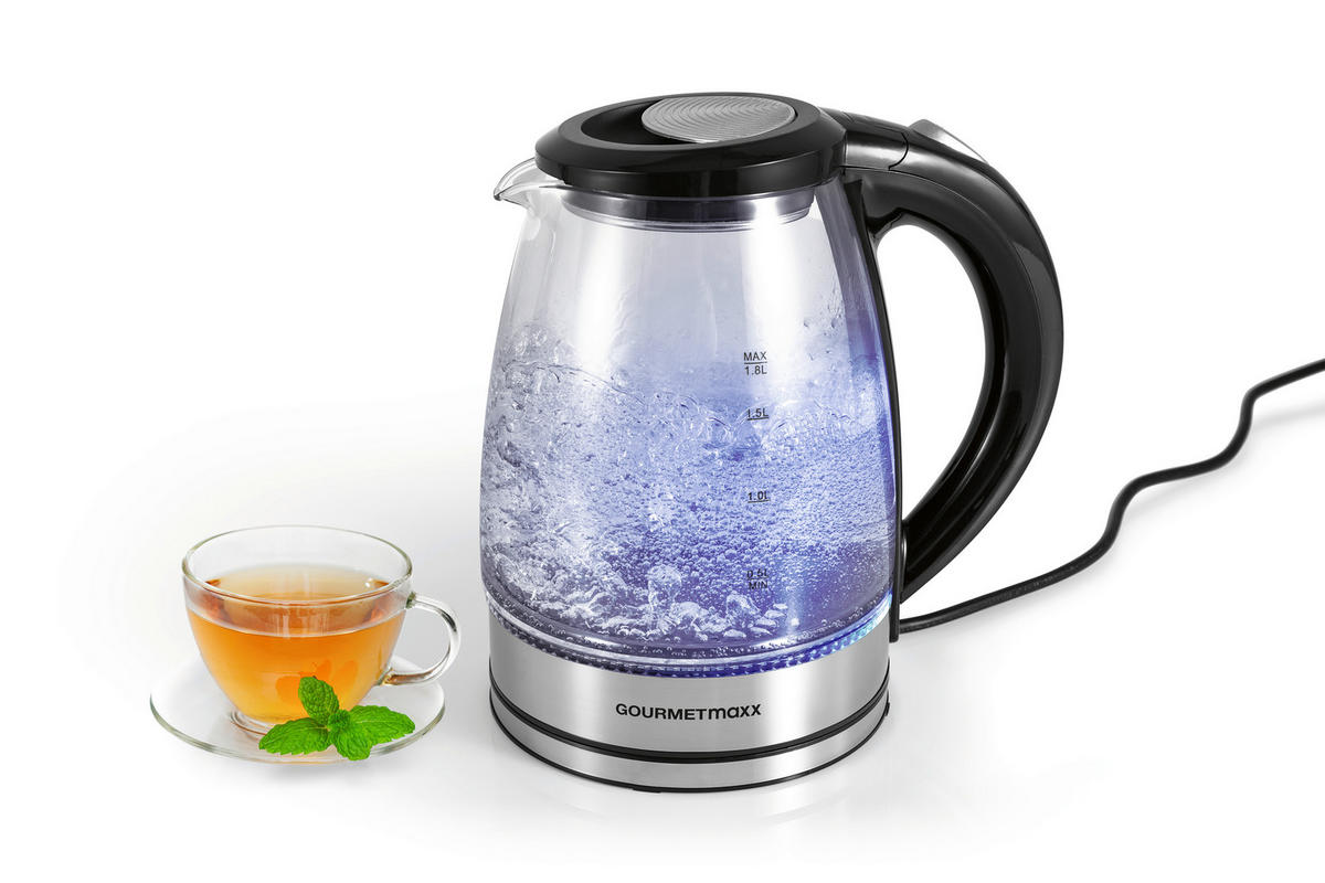 WASSERKOCHER GOURMETMAXX  - Edelstahlfarben/Schwarz, Basics, Glas/Kunststoff (20,5/15/23cm)