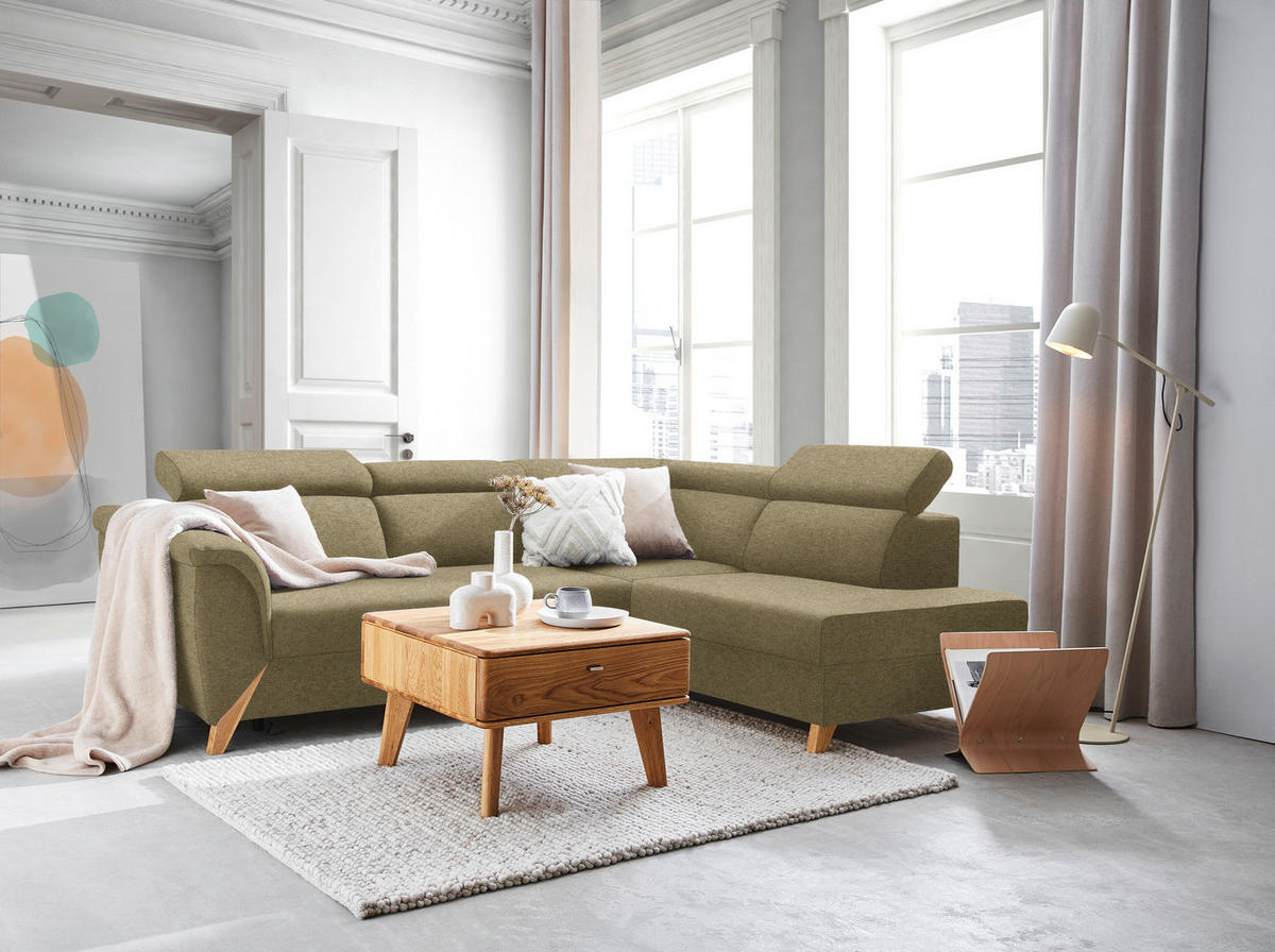 ECKSOFA Chenille Olivgrün  - Naturfarben/Olivgrün, Konventionell, Holz/Textil (265/200cm) - Stylife