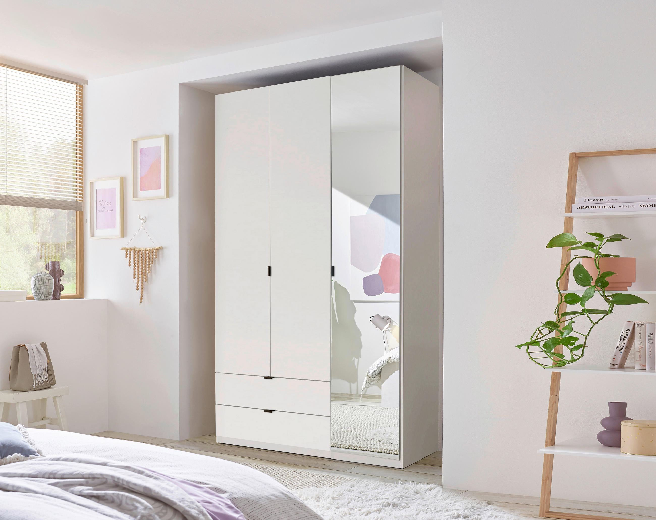 DREHTÜRENSCHRANK 135,4/225,5/57 cm 3-türig Weiß  - Schwarz/Weiß, MODERN, Glas/Holzwerkstoff (135,4/225,5/57cm) - Xora