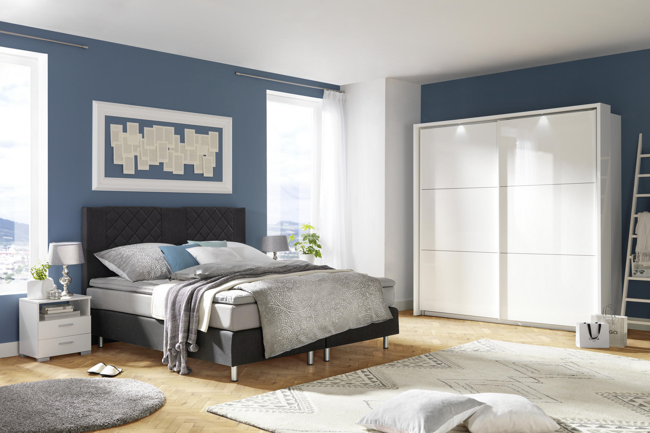BOXSPRINGBETT 160/200 cm  in Anthrazit, Hellgrau  - Anthrazit/Hellgrau, Design, Holz/Metall (160/200cm) - Livetastic