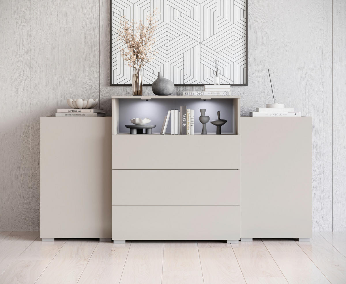 ŠIROKÁ KOMODA, béžová, kašmírová, 150/81/37 cm - sivá/kašmírová, Lifestyle, kompozitné drevo/plast (150/81/37cm) - P & B