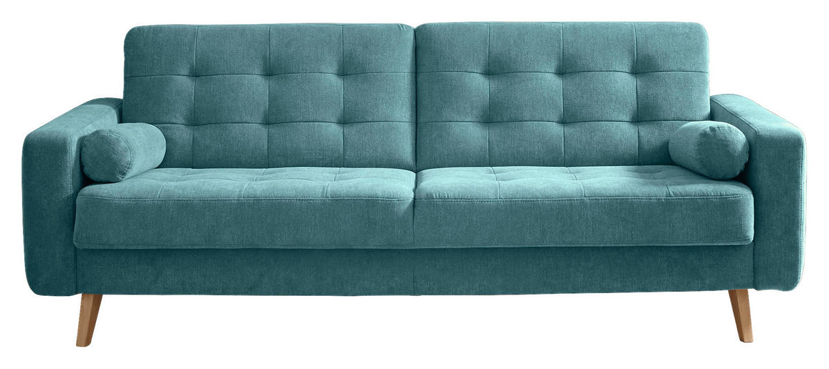SCHLAFSOFA  in Mikrovelours Grün  - Schlammfarben/Eichefarben, MODERN, Holz/Textil (222/86/90cm) - MID.YOU