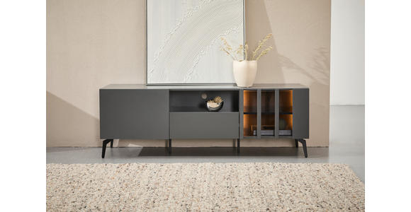 LOWBOARD  in 166/56,6/41,5 cm  - Schwarz/Grau, Design, Glas/Holzwerkstoff (166/56,6/41,5cm) - Novel