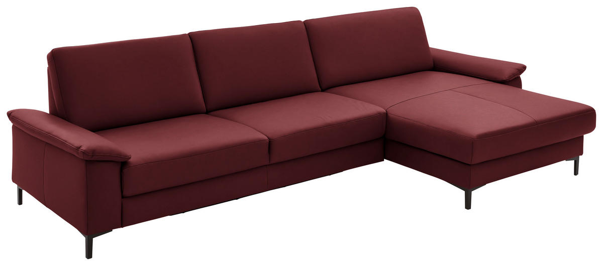 ECKSOFA in Echtleder Rot  334/176 cm  - Rot/Schwarz, Design, Leder/Metall (334/176cm) - Dieter Knoll