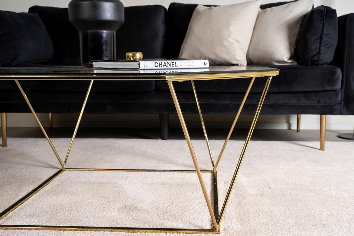 SOFFBORD i metall, glas 100/100/45 cm  - klar/guldfärgad, Design, metall/glas (100/100/45cm) - Livetastic