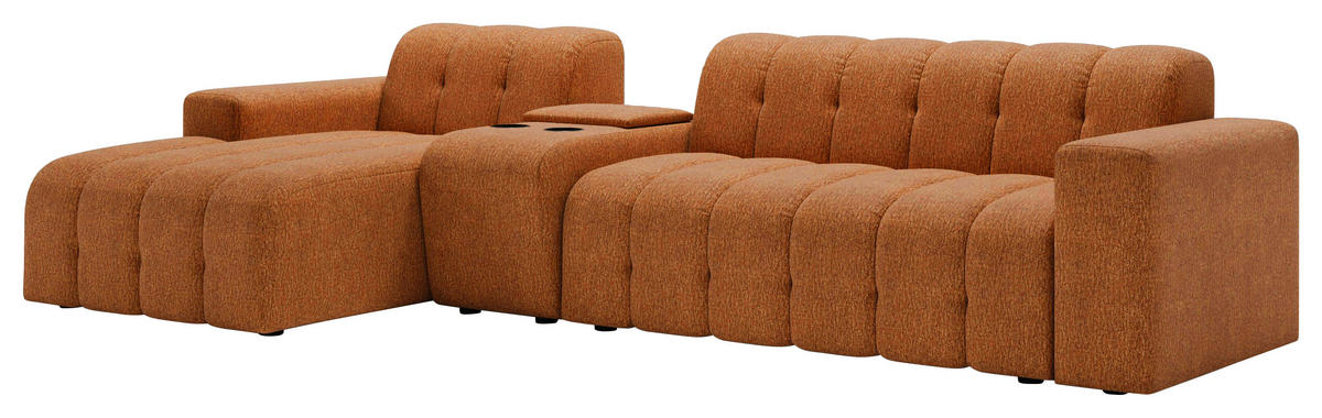 ECKSOFA Rostfarben Chenille Stauraum, Getränkehalter  - Rostfarben/Schwarz, MODERN, Kunststoff/Textil (150/299cm) - Milino