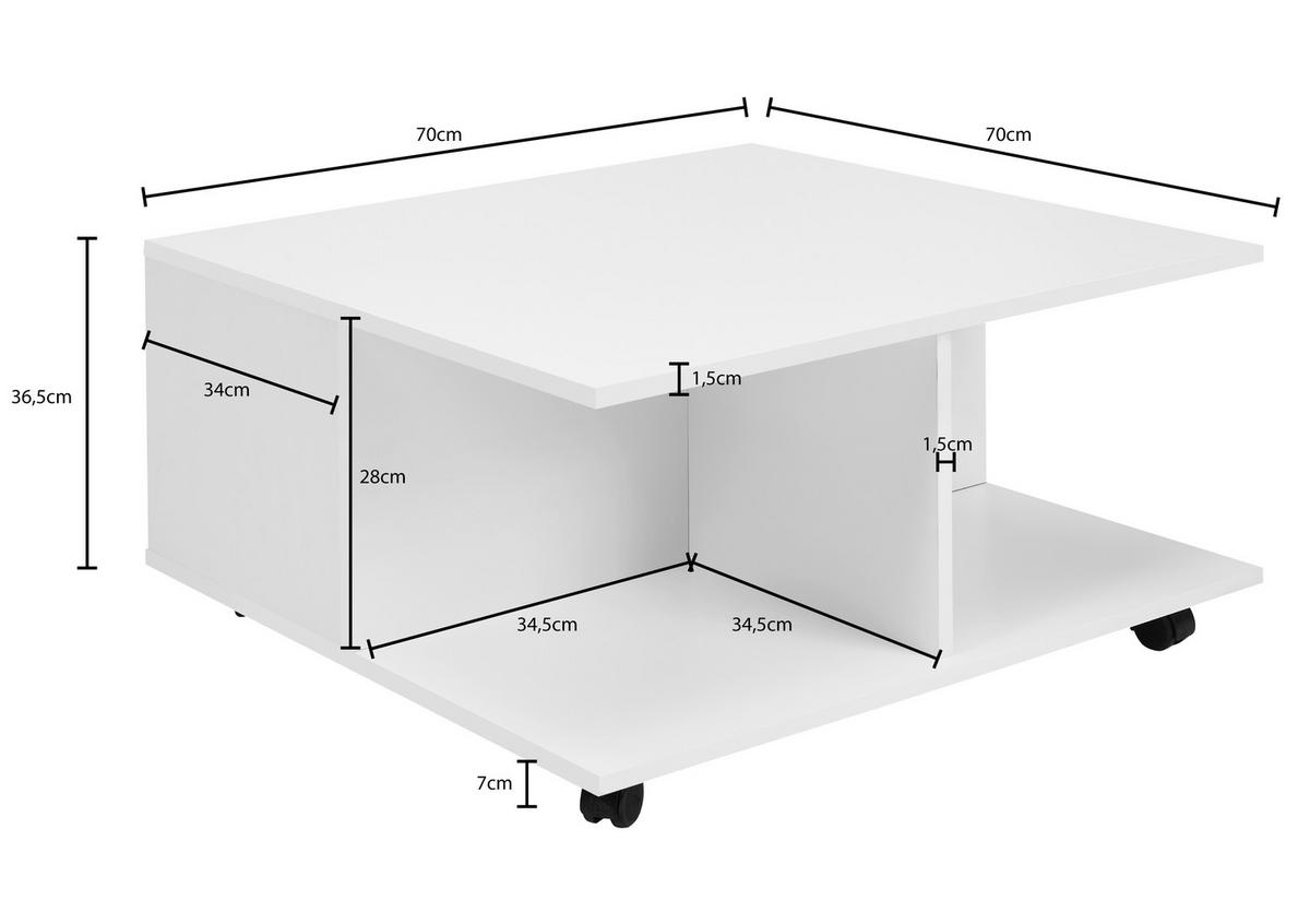 COUCHTISCH in Holzwerkstoff 70/70/36,5 cm  - Weiss, Modern, Holzwerkstoff/Kunststoff (70/70/36,5cm) - MID.YOU