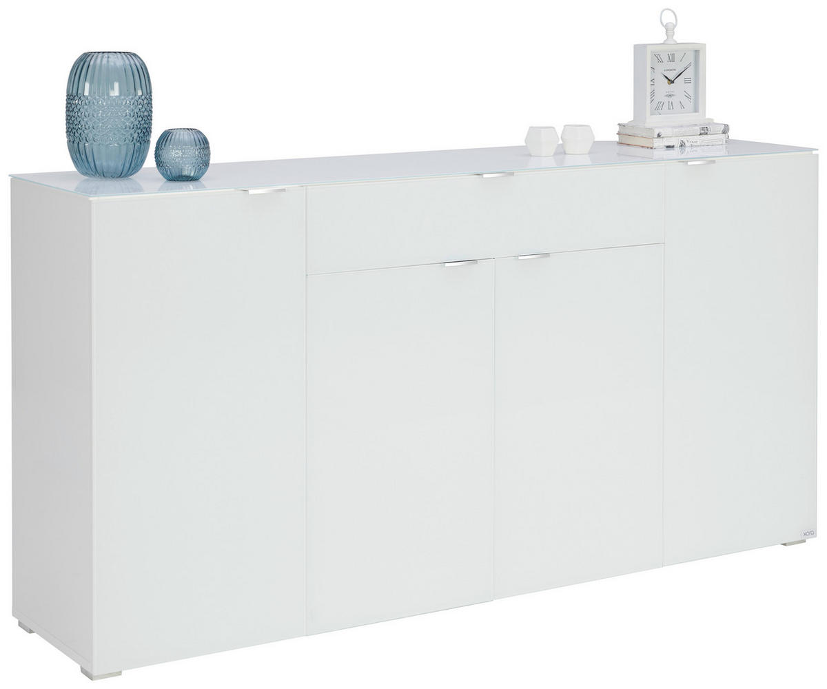SIDEBOARD  in 180/92/42 cm  - Chromfarben/Weiß, Design, Glas/Holzwerkstoff (180/92/42cm) - Novel