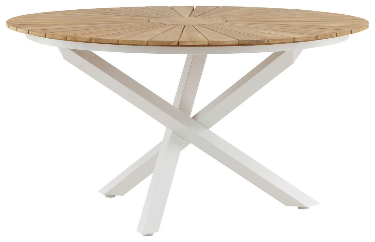 GARTENTISCH 140/140/75 cm Holz, Metall rund  - Weiß/Teakfarben, KONVENTIONELL, Holz/Metall (140/140/75cm) - Gardenson