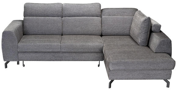 ECKSOFA Dunkelgrau Chenille Zierkissen, Bettkasten, Schlaffunktion, Rücken echt, Kopfteilverstellung, Liegefläche im Originalstoff  - Dunkelgrau/Schwarz, KONVENTIONELL, Textil/Metall (266/185cm) - Carryhome