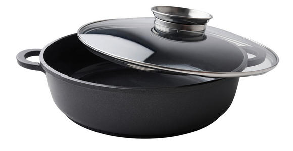 SERVIERPFANNE Greblon®-Antihaftbeschichtung - Klar/Edelstahlfarben, Basics, Glas/Metall (28/7,5cm) - Homeware Profession.