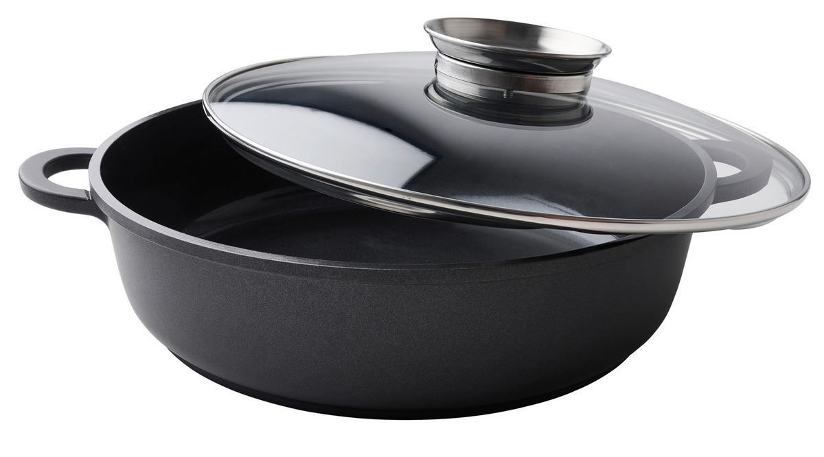 SERVÍROVACÍ PÁNEV  nepřilnavý povrch Greblon®  28/7,5 cm  - černá/čiré, Basics, kov/sklo (28/7,5cm) - Homeware Profession.