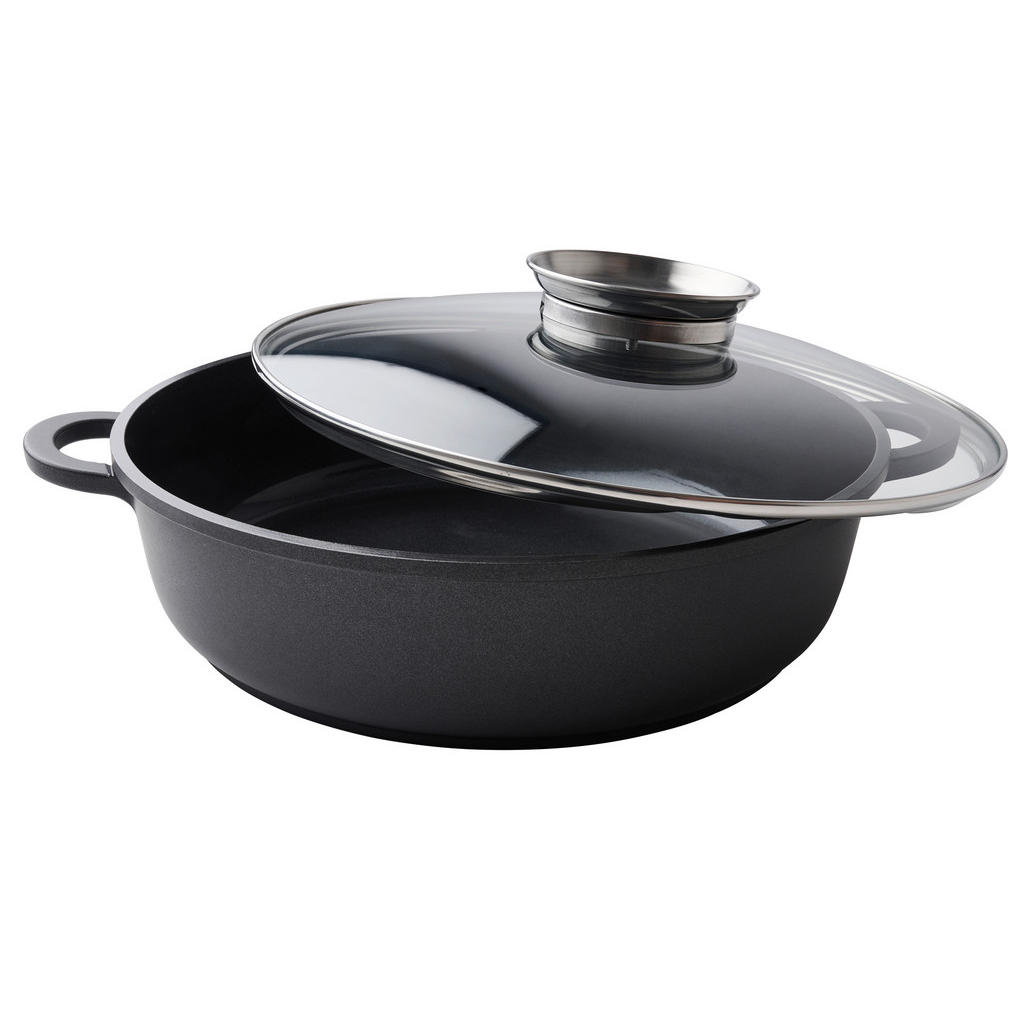 Thumbnail - Homeware Profession. Servierpfanne, Schwarz, Edelstahl, Metall, Glas, 3.9 L, rund, 7.5 cm, Lfgb, antihaftbeschichtet, er...
