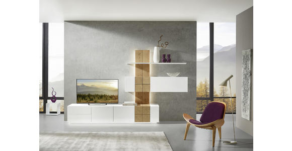 WOHNWAND 305/190/52 cm in Weiß, Eichefarben - Eichefarben/Weiß, Design, Holz/Holzwerkstoff (305/190/52cm) - Ambiente