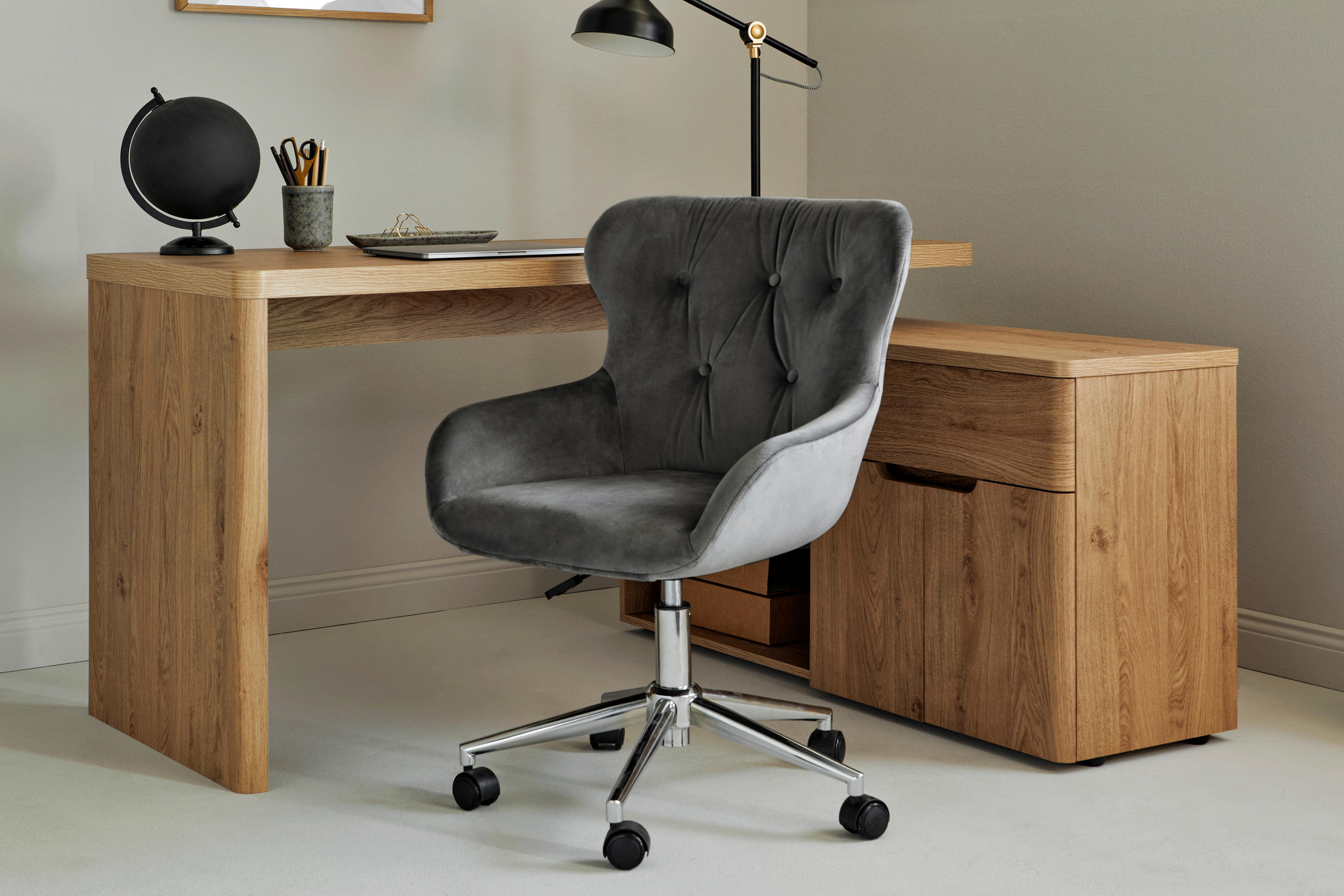 DREHSTUHL Samt Grau, Chromfarben  - Chromfarben/Grau, MODERN, Kunststoff/Textil (57/62/83-93cm) - Livetastic