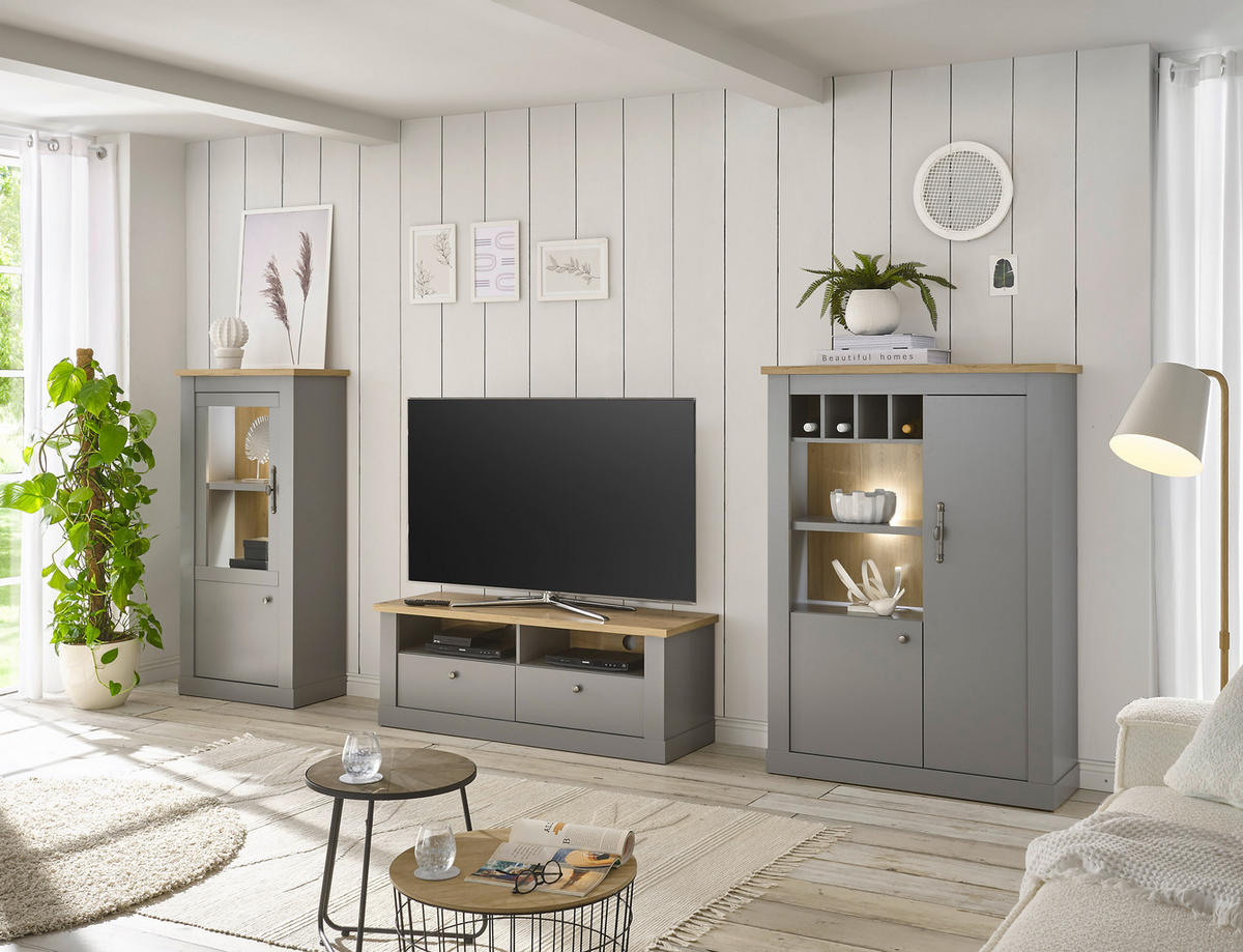 HIGHBOARD  in 103/142/37 cm  - Eichefarben/Silberfarben, Design, Holzwerkstoff/Metall (103/142/37cm) - MID.YOU