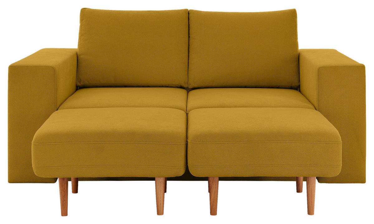 ZWEISITZER-SOFA inkl. Hocker in Webstoff Gelb  - Eichefarben/Gelb, Design, Holz/Textil (172/96/107cm) - LOOKS by W.Joop