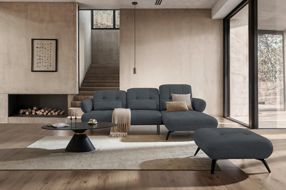 ECKSOFA Chenille Dunkelgrau  - Dunkelgrau/Schwarz, Design, Textil/Metall (282/189cm) - Novel