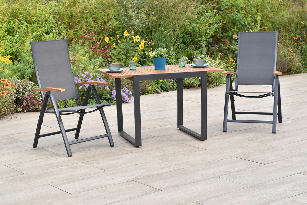 GARTENSET 3-teilig  - Graphitfarben/Grau, MODERN, Holz/Textil - Gardenson